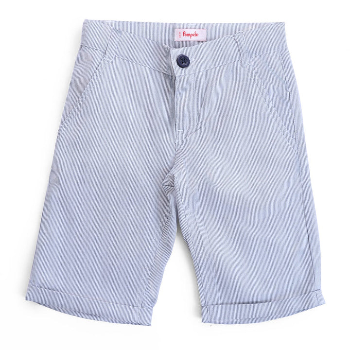 Pompelo Navy Blue & White Striped Summer Shorts for Boys