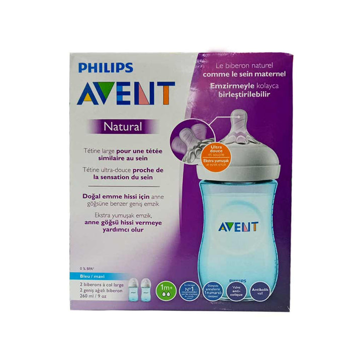 Philips Avent Natural Baby Bottle - 260 ml - 2 Pieces - Blue