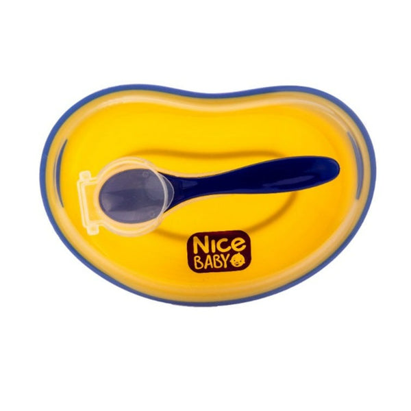 Nice Baby Plate with Spoon and Cover | Yellow & Blue
