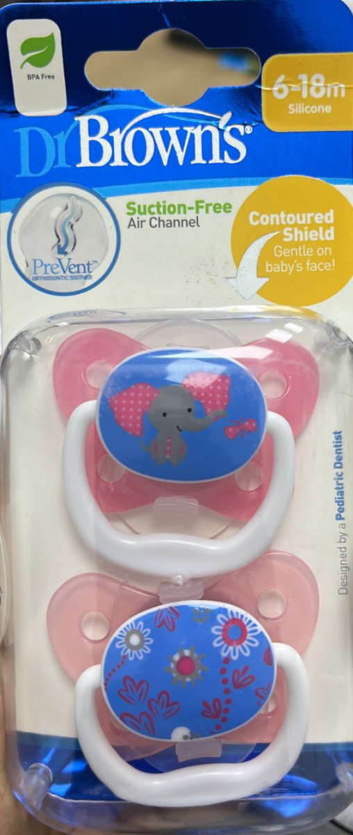 Dr. Brown's PreVent Pacifier, 6-18 Months, 2 Pieces - Pink