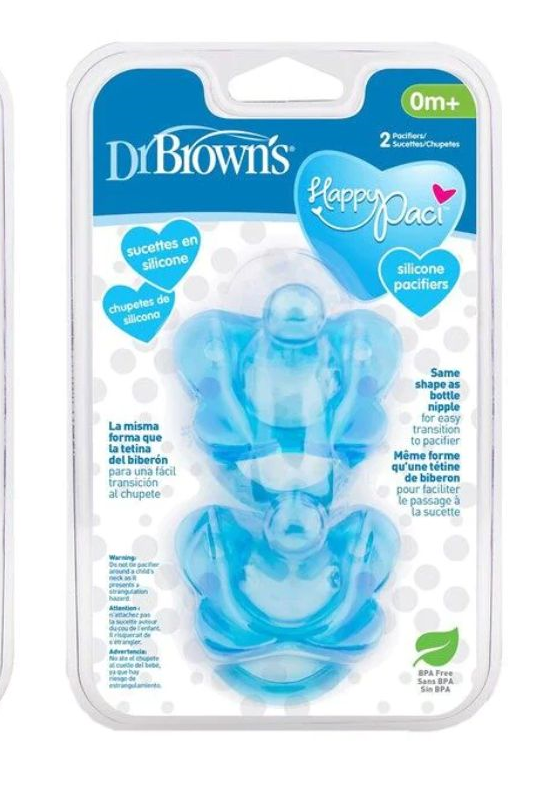 Dr. Brown's HappyPaci One-Piece Silicone Pacifier 0m+ | Blue | 2 Pacifier