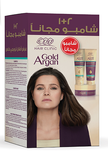 Eva Hair Clinic Gold Argan Shampoo 230ml Free + Conditioner 230ml + Hair Mask 200gm